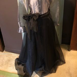 Formal Black silky chiffon skirt with tie sash